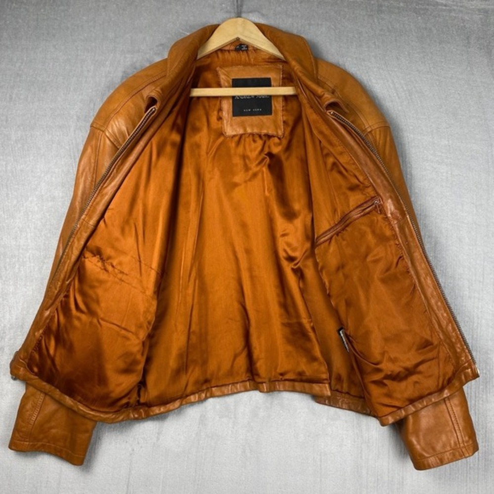 Vtg Andrew Marc Leather Jacket Mens XL Cognac Brown Zip Bomber Made in Korea - Picture 3 of 12